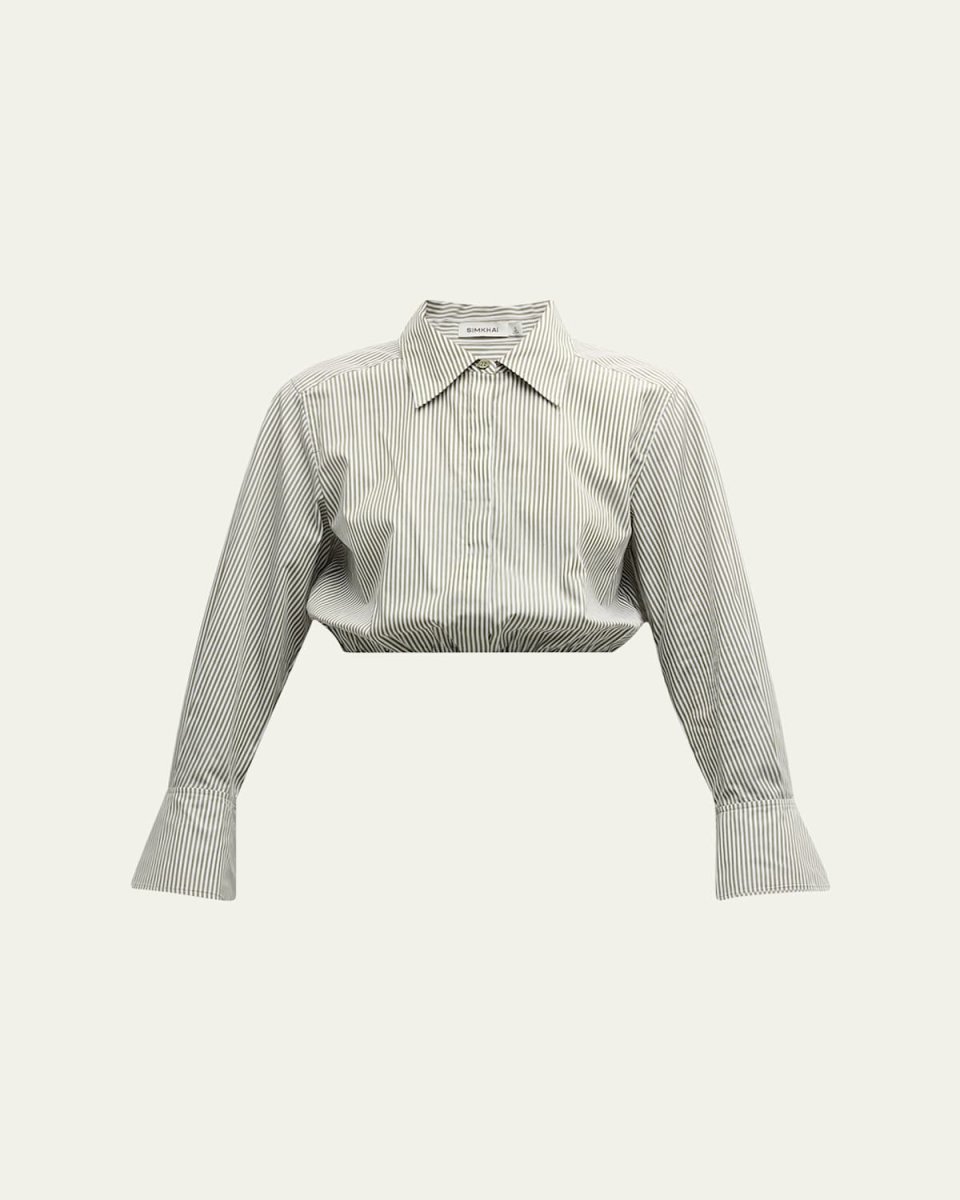 Blythe Cropped Cotton Stripe Button-Front Top